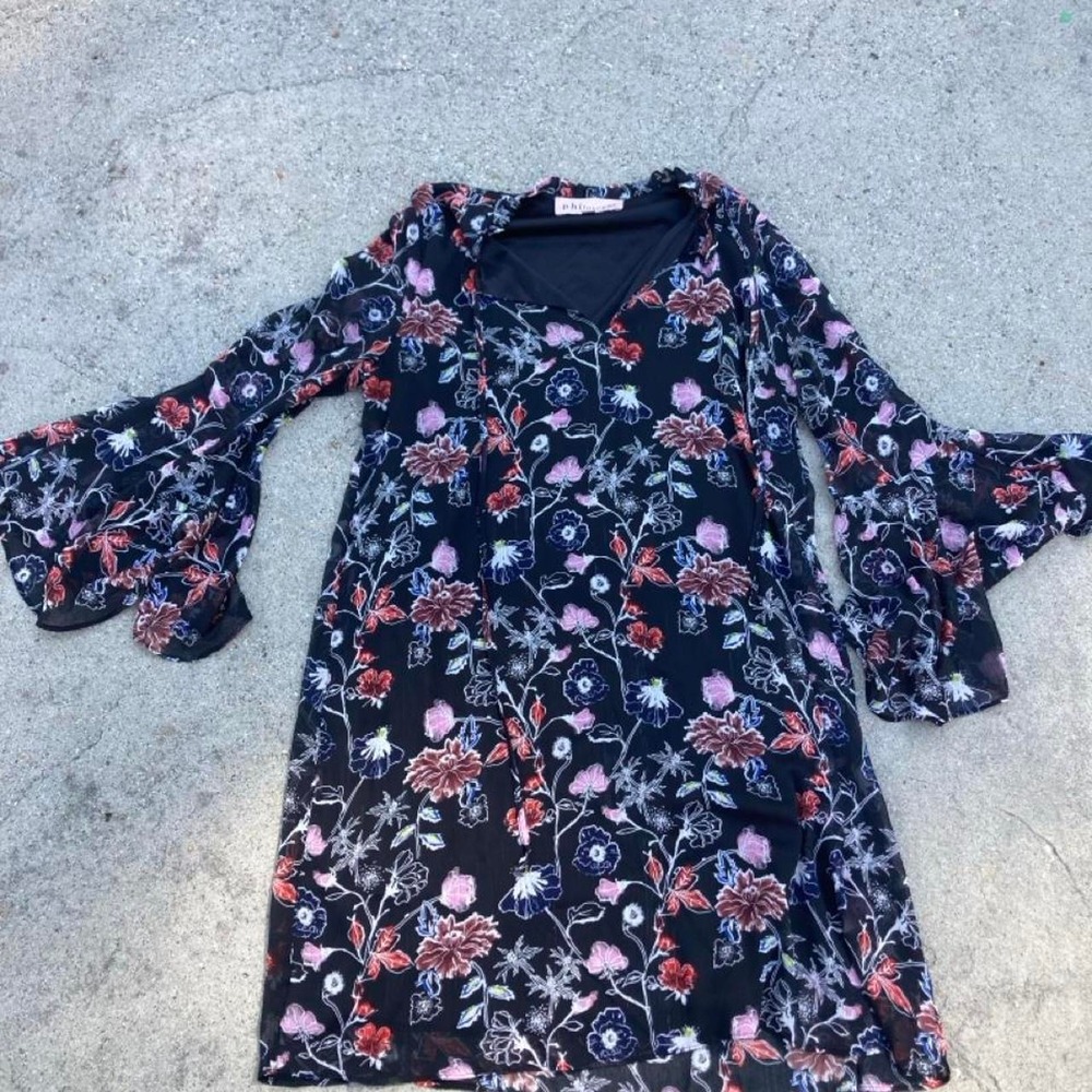Whimsigoth midi dress black with florals and flare sleeves Philosophy